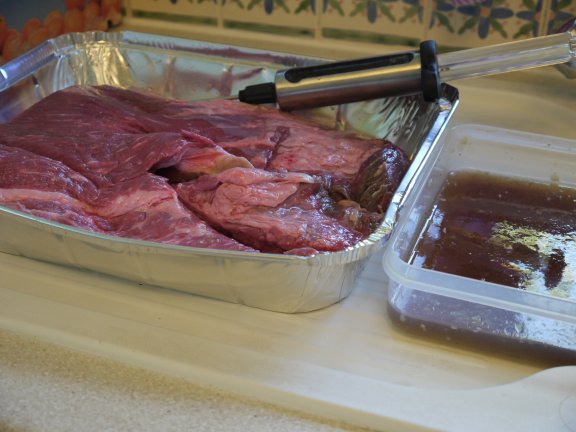Injecting beef stock