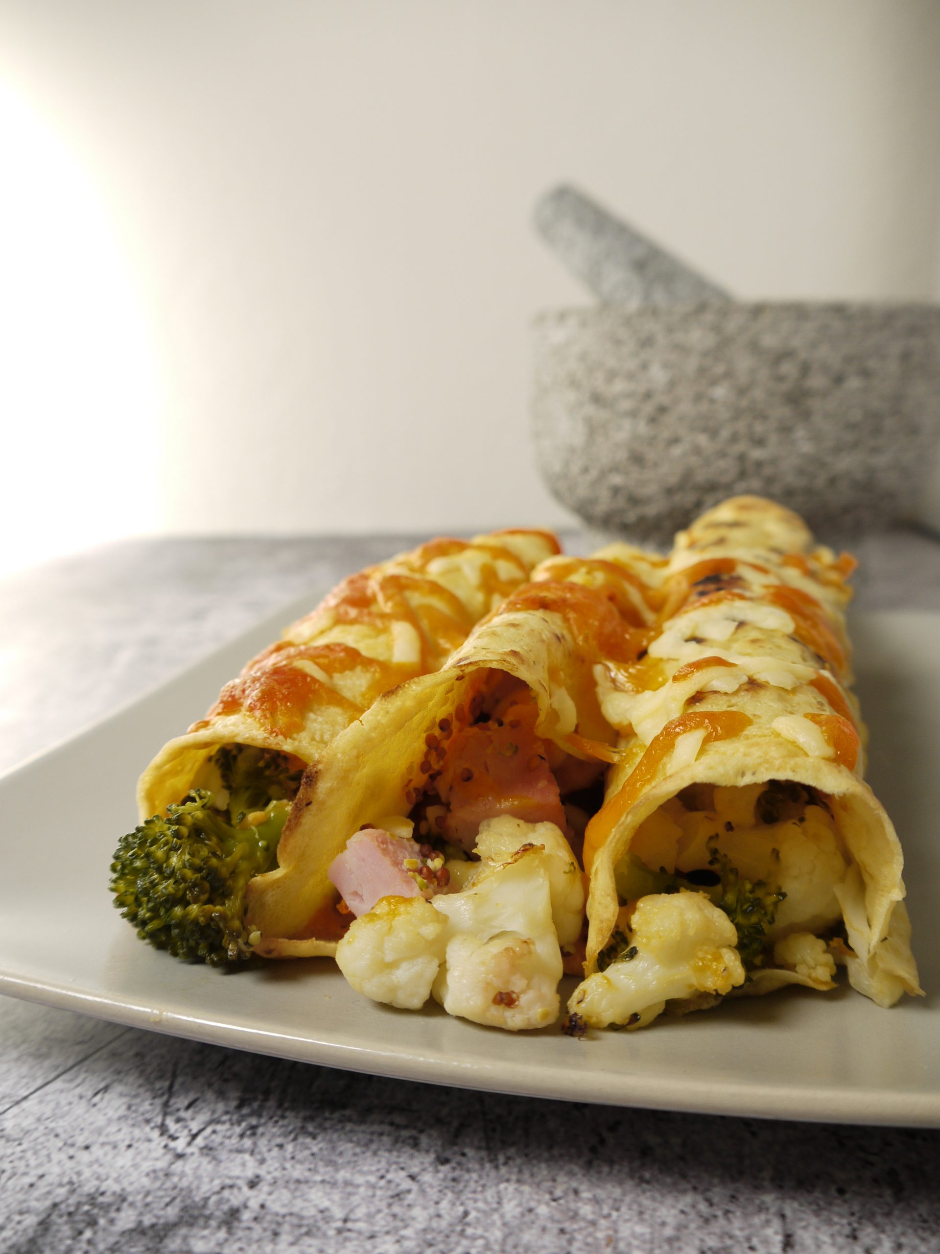 What to do with leftover pressure cooked gammon or ham recipes make Ham, Cauliflower and Broccoli Crepes from Leftovers by Design